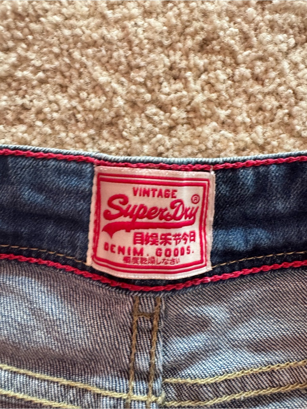 Superdry Women's Blue Distressed Denim Shorts with Orange Trim - Picture 3 of 9
